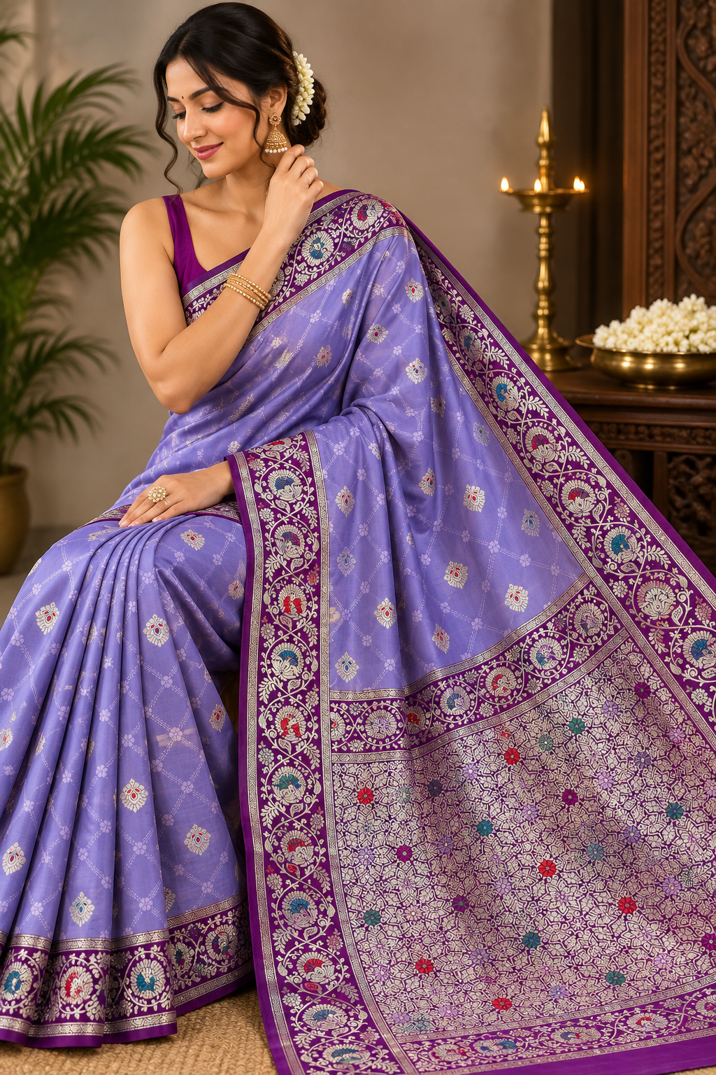 Tanchui Kanjivaram Silk Saree with Blouse Piece | Traditional South Indian Saree | Elegant Wedding & Festive Wear