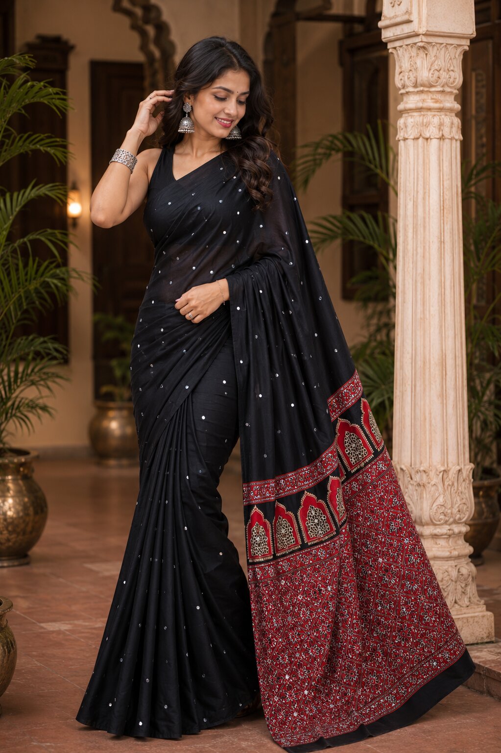 Modal Silk Saree with Mirror Work on Body & Blouse Piece | Elegant Indian Saree | Festive & Party Wear