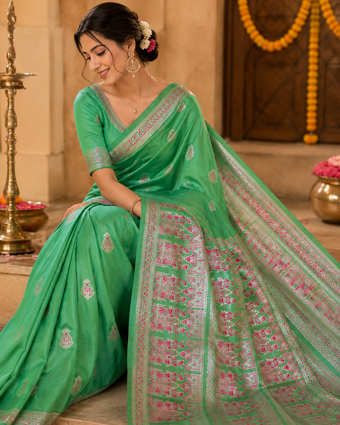 Swarnachari Silk Saree with Blouse Piece | Traditional Bengali Silk Saree | Elegant Festive & Wedding Wear