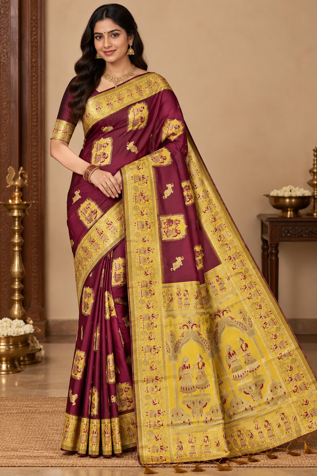 Radha Baluchari Saree with Blouse Piece | Traditional Bengali Silk Saree | Elegant Ethnic Wear