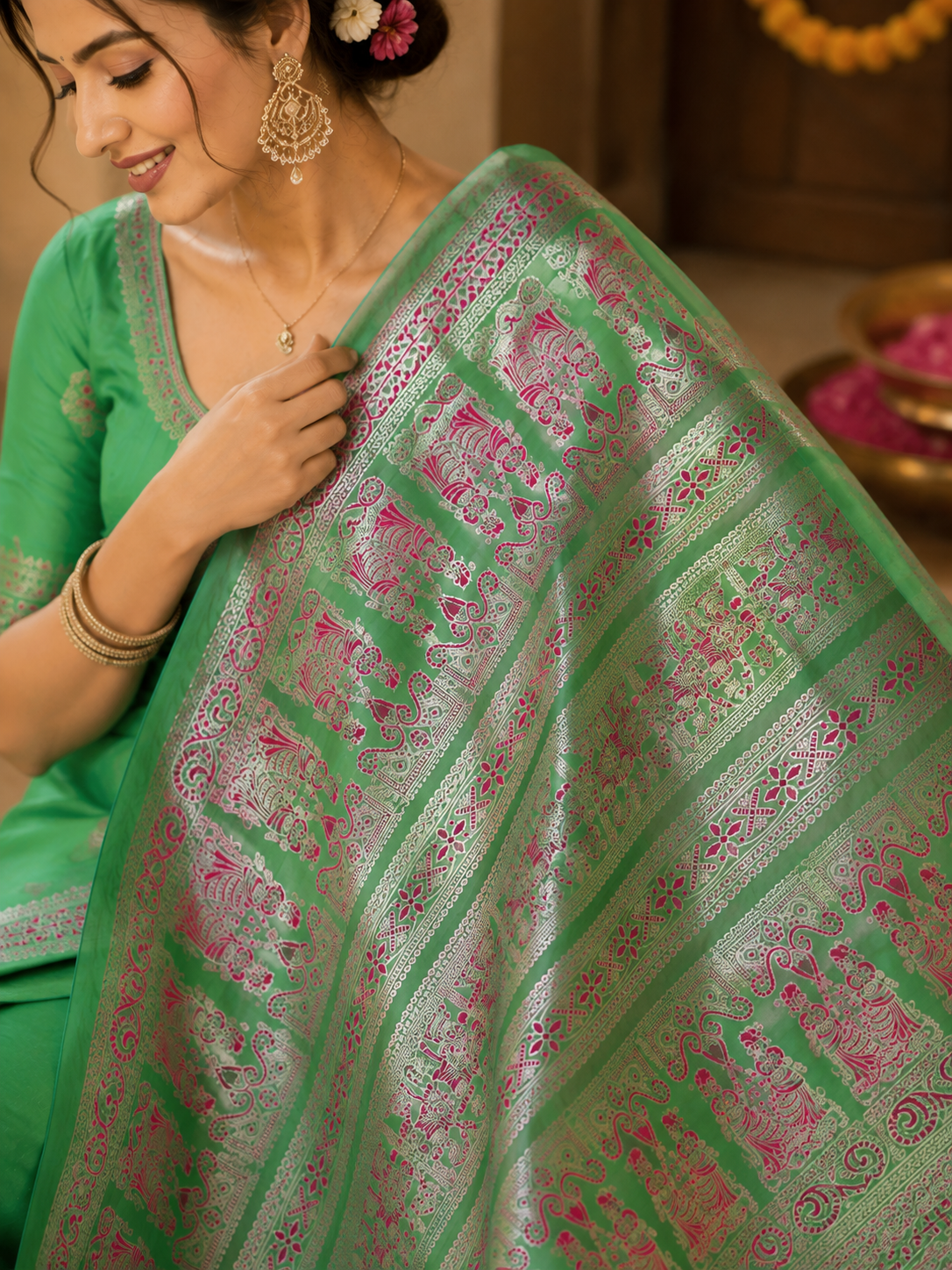 Swarnachari Silk Saree with Blouse Piece | Traditional Bengali Silk Saree | Elegant Festive & Wedding Wear