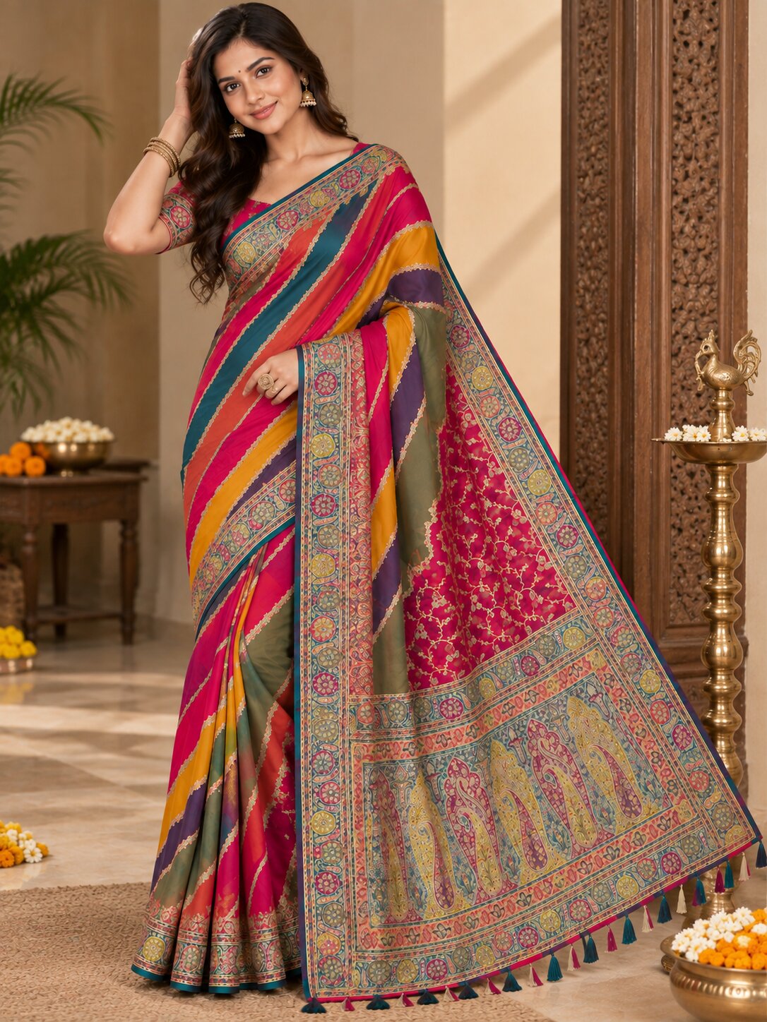 Pashmina Silk Saree with Blouse Piece | Elegant Traditional Indian Saree | Festive & Wedding Wea