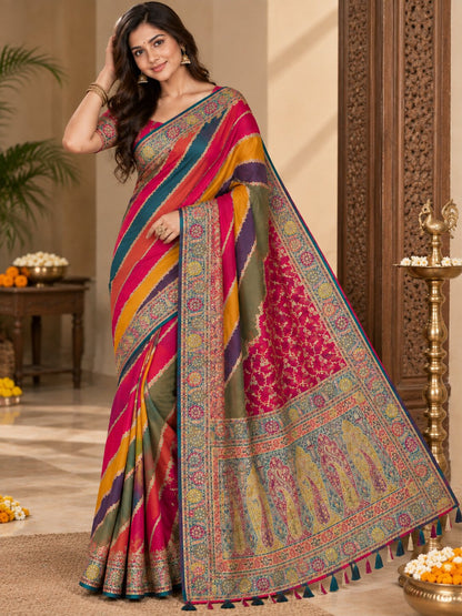 Pashmina Silk Saree with Blouse Piece | Elegant Traditional Indian Saree | Festive & Wedding Wea
