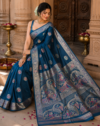Nortuki Baluchari Saree with Blouse Piece | Traditional Bengali Silk Saree | Elegant Festive & Wedding Wear