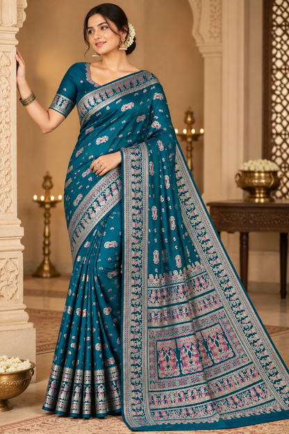 Swarnachari Silk Saree with Blouse Piece | Traditional Bengali Silk Saree | Elegant Festive & Wedding Wear