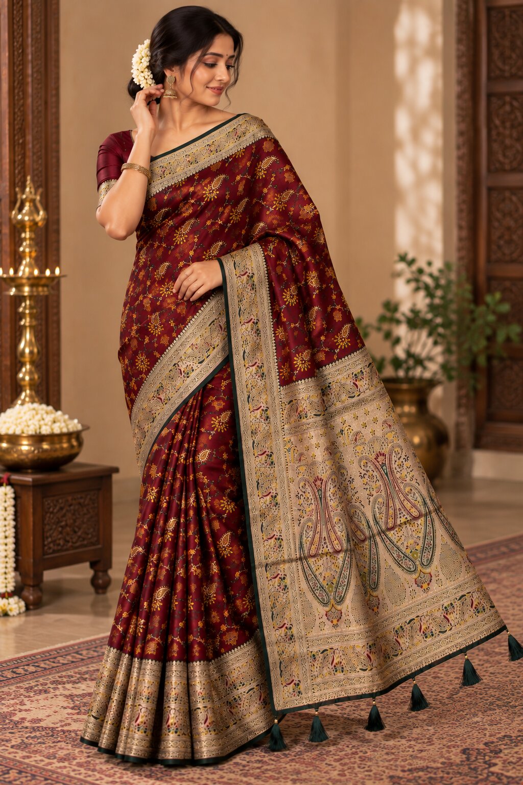 Pashmina Silk Saree with Blouse Piece | Elegant Traditional Indian Saree | Festive & Wedding Wea
