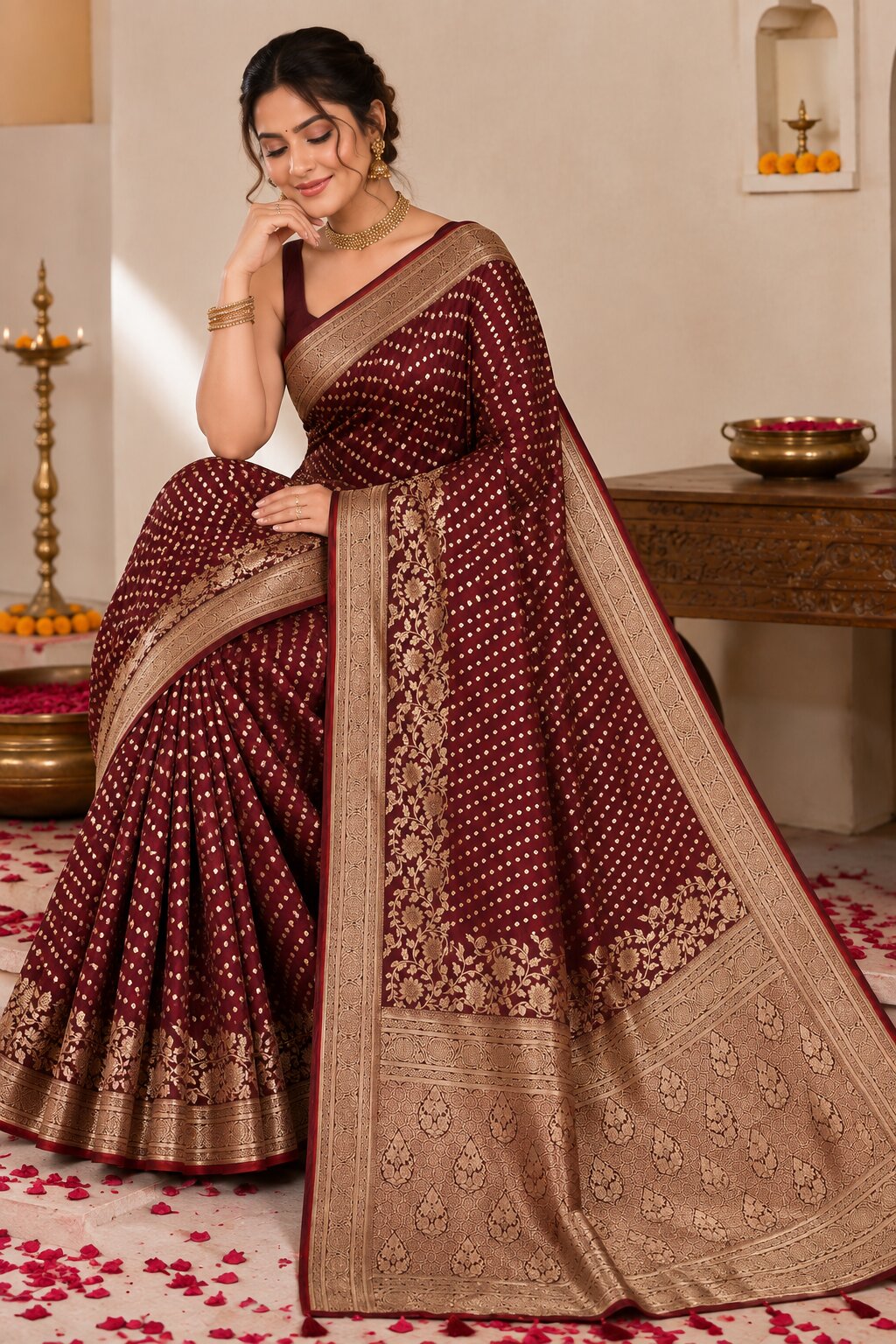 Satin Banarasi Silk Saree with Blouse Piece | Elegant Banarasi Saree | Festive & Wedding Wear