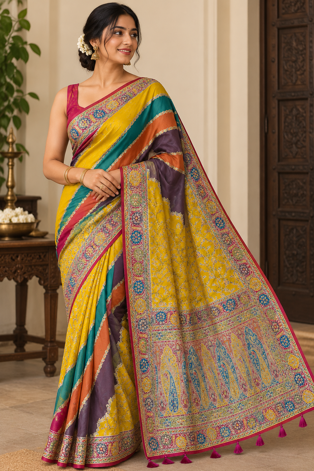 Pashmina Silk Saree with Blouse Piece | Elegant Traditional Indian Saree | Festive & Wedding Wea