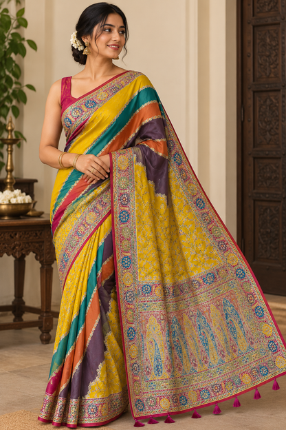 Pashmina Silk Saree with Blouse Piece | Elegant Traditional Indian Saree | Festive & Wedding Wea