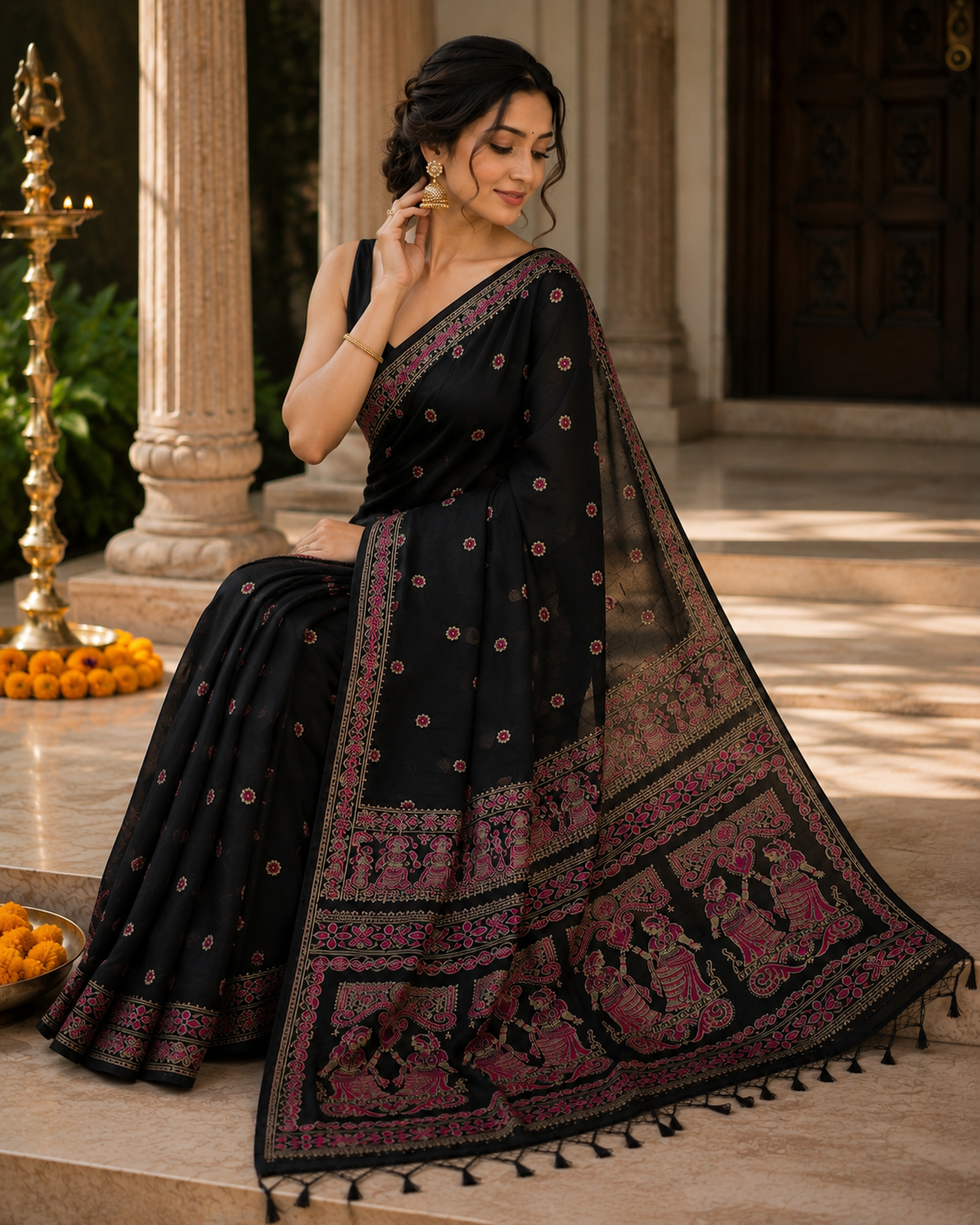 Swarnachari Silk Saree with Blouse Piece | Traditional Bengali Silk Saree | Elegant Festive & Wedding Wear