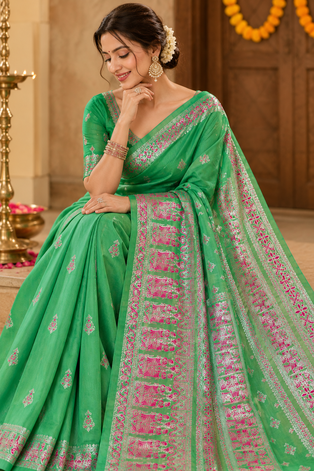 Swarnachari Silk Saree with Blouse Piece | Traditional Bengali Silk Saree | Elegant Festive & Wedding Wear