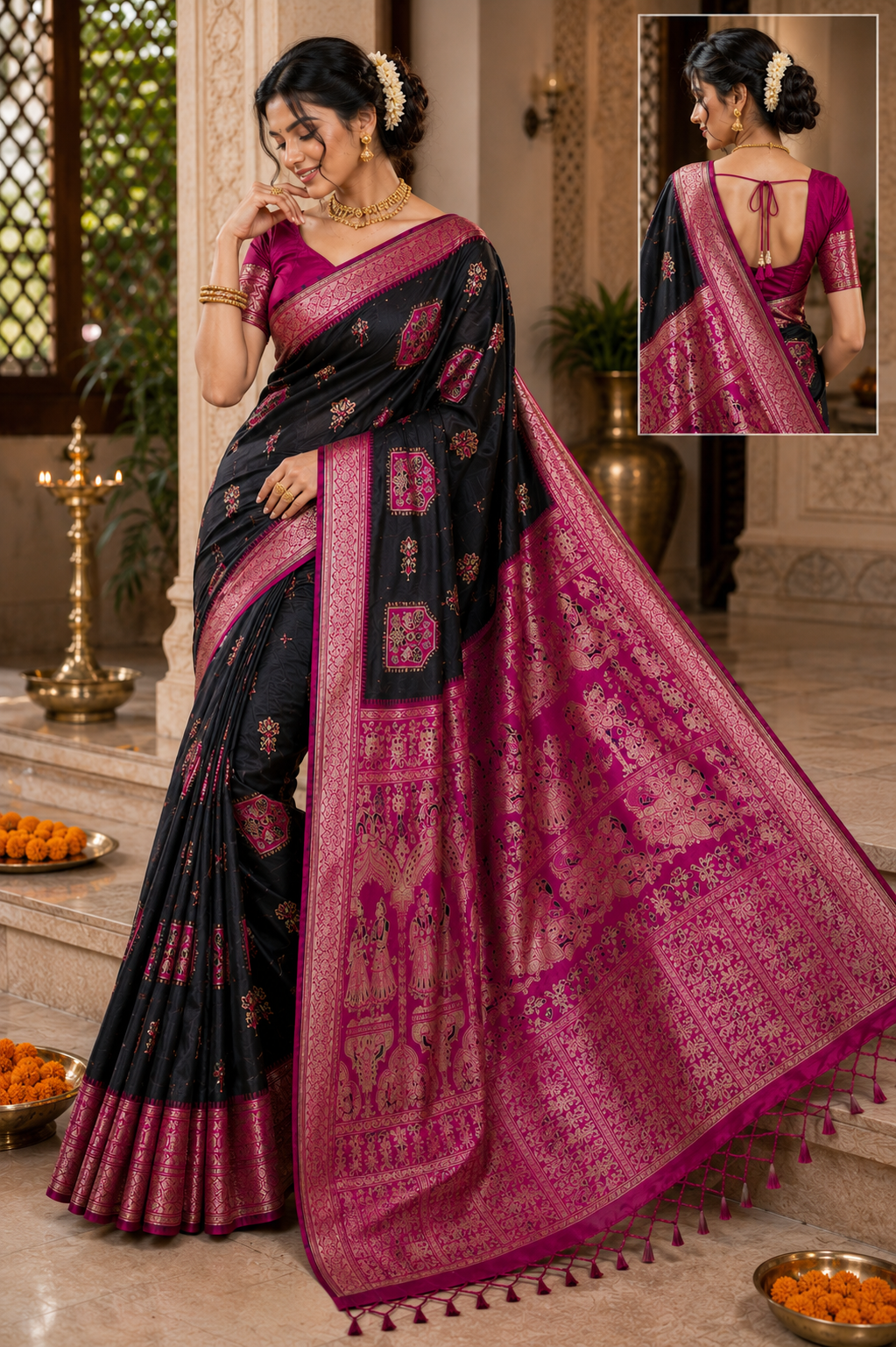 Radha Baluchari Saree with Blouse Piece | Traditional Bengali Silk Saree | Elegant Ethnic Wear