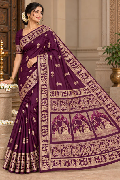 Baluchari Silk Saree with Blouse Piece | Traditional Bengali Saree | Elegant Ethnic, Festive & Wedding Wear