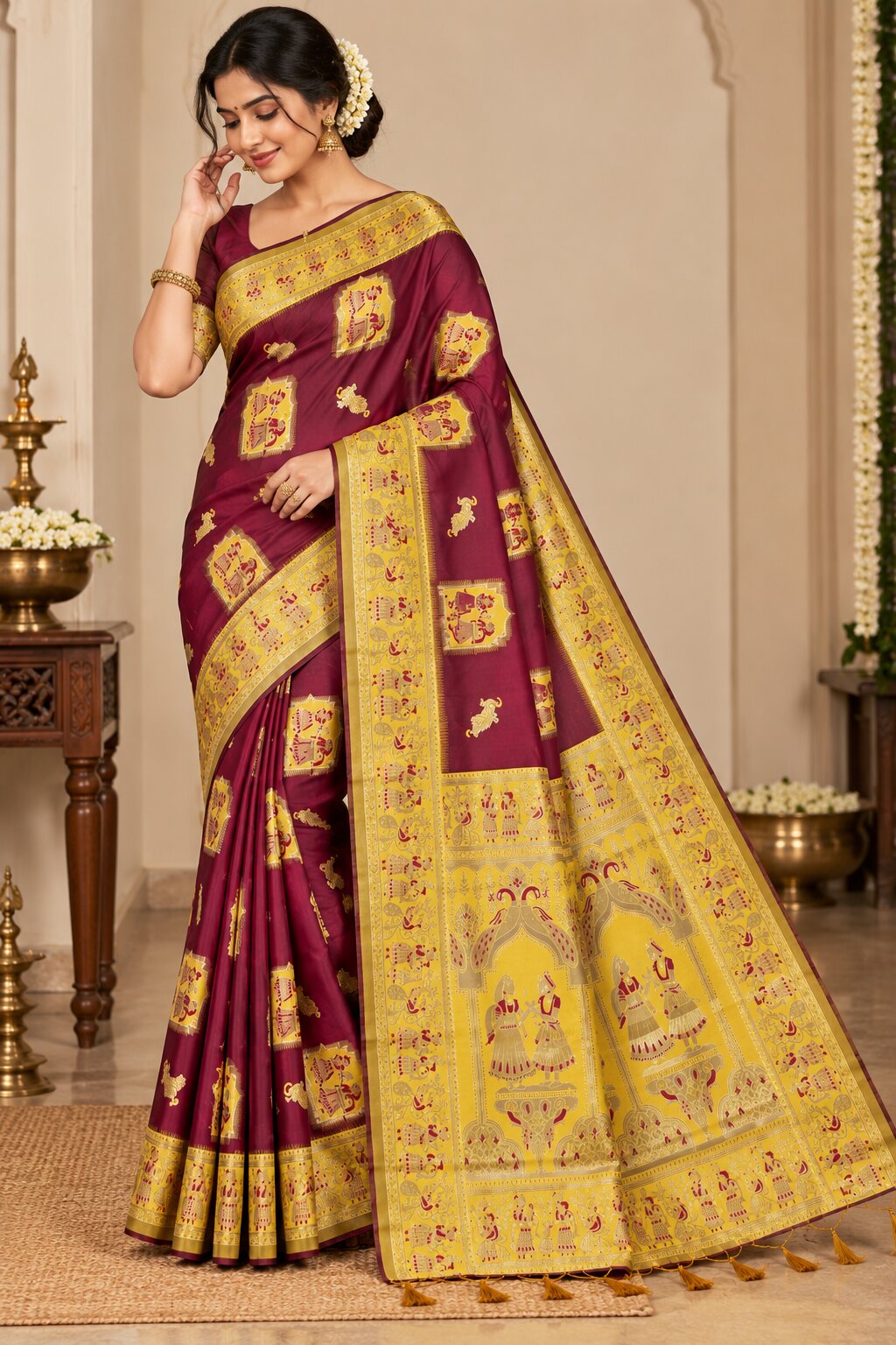 Radha Baluchari Saree with Blouse Piece | Traditional Bengali Silk Saree | Elegant Ethnic Wear