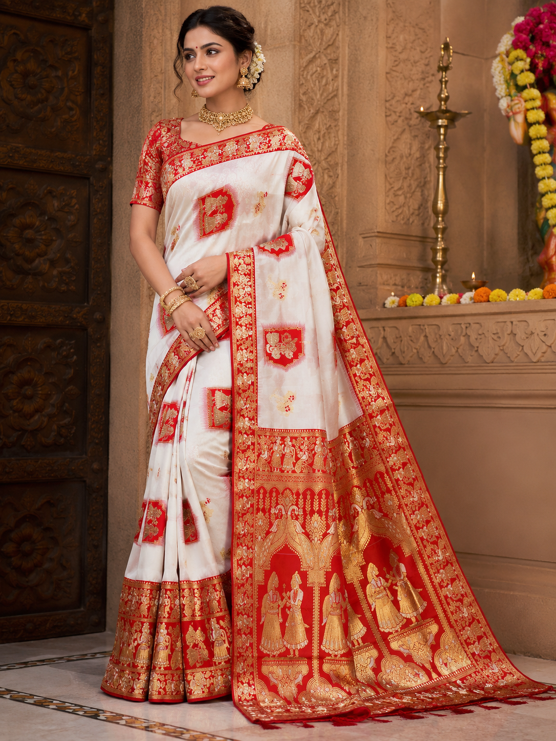Radha Baluchari Saree with Blouse Piece | Traditional Bengali Silk Saree | Elegant Ethnic Wear