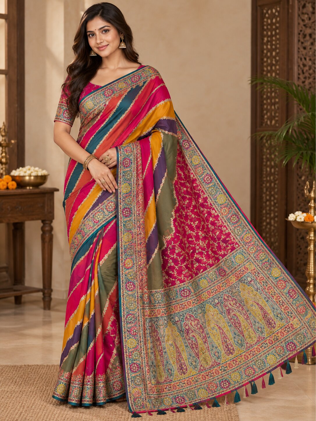 Pashmina Silk Saree with Blouse Piece | Elegant Traditional Indian Saree | Festive & Wedding Wea