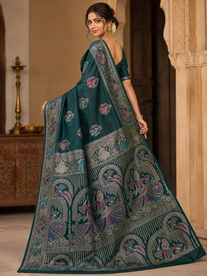 Nortuki Baluchari Saree with Blouse Piece | Traditional Bengali Silk Saree | Elegant Ethnic Wear
