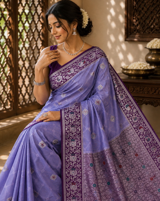 Tanchui Kanjivaram Silk Saree with Blouse Piece | Traditional South Indian Saree | Elegant Wedding & Festive Wear