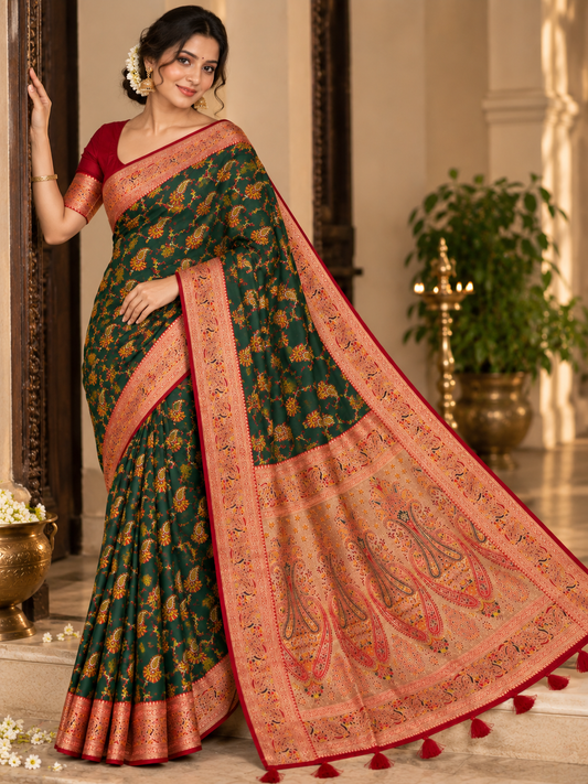 Pashmina Silk Saree with Blouse Piece | Elegant Traditional Indian Saree | Festive & Wedding Wea