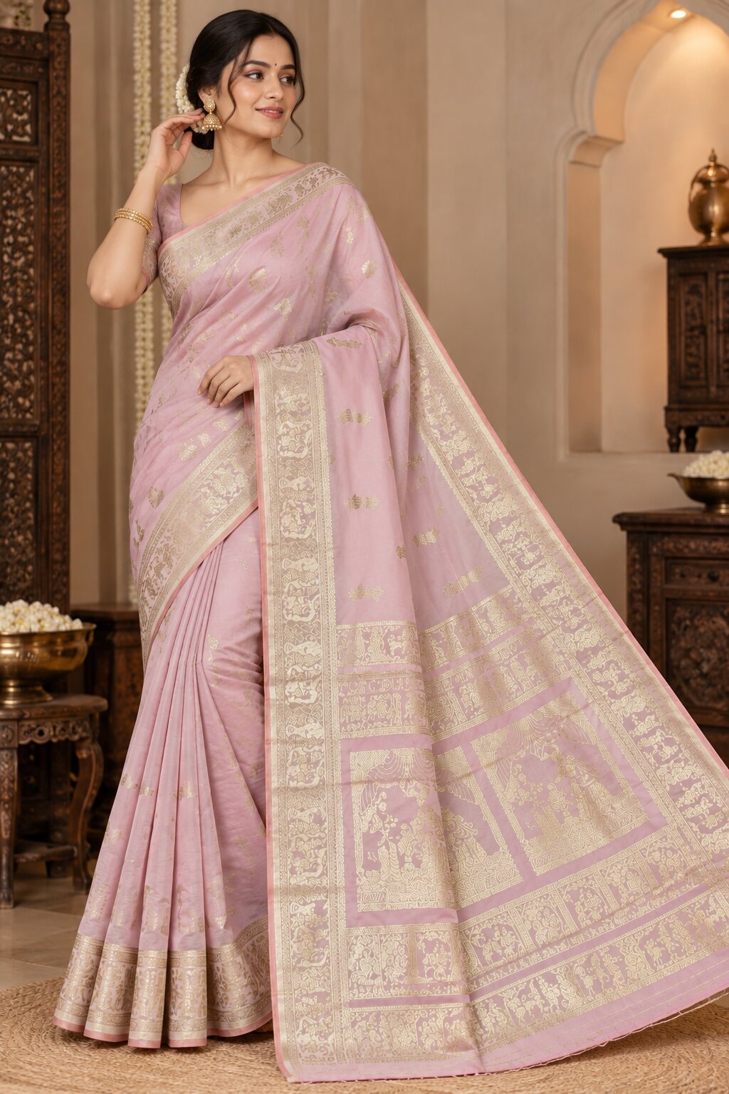 Baluchari Silk Saree with Blouse Piece | Traditional Bengali Saree | Elegant Ethnic, Festive & Wedding Wear
