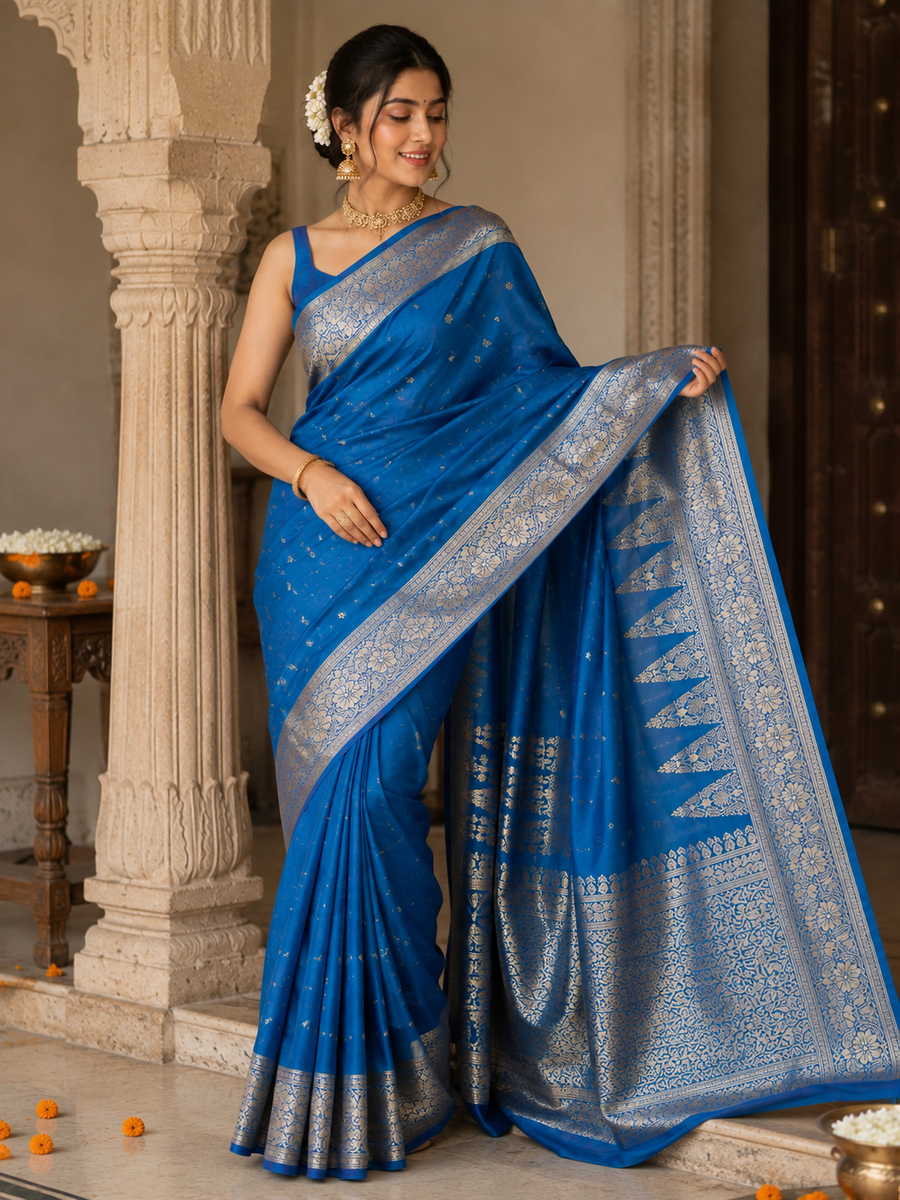 Katan Silk Saree with Blouse Piece | Traditional Indian Silk Saree | Elegant Ethnic Wear