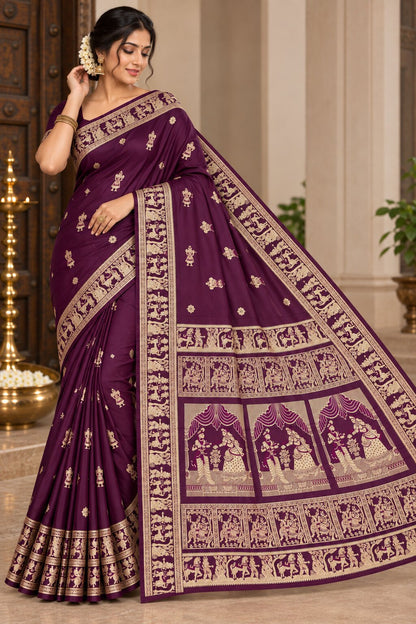 Baluchari Silk Saree with Blouse Piece | Traditional Bengali Saree | Elegant Ethnic, Festive & Wedding Wear