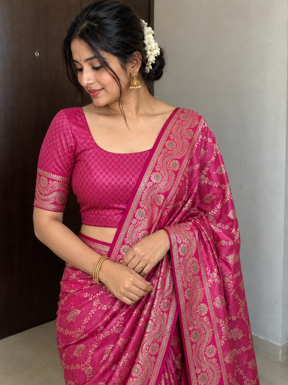 Mashru Silk Saree with Blouse Piece | Traditional Indian Silk Saree | Elegant Ethnic Wear
