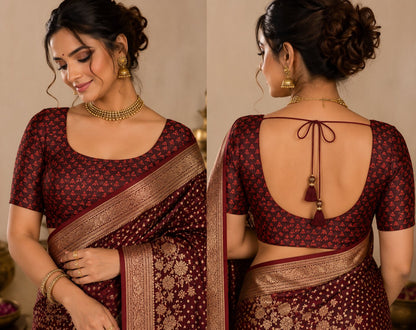 Satin Banarasi Silk Saree with Blouse Piece | Elegant Banarasi Saree | Festive & Wedding Wear