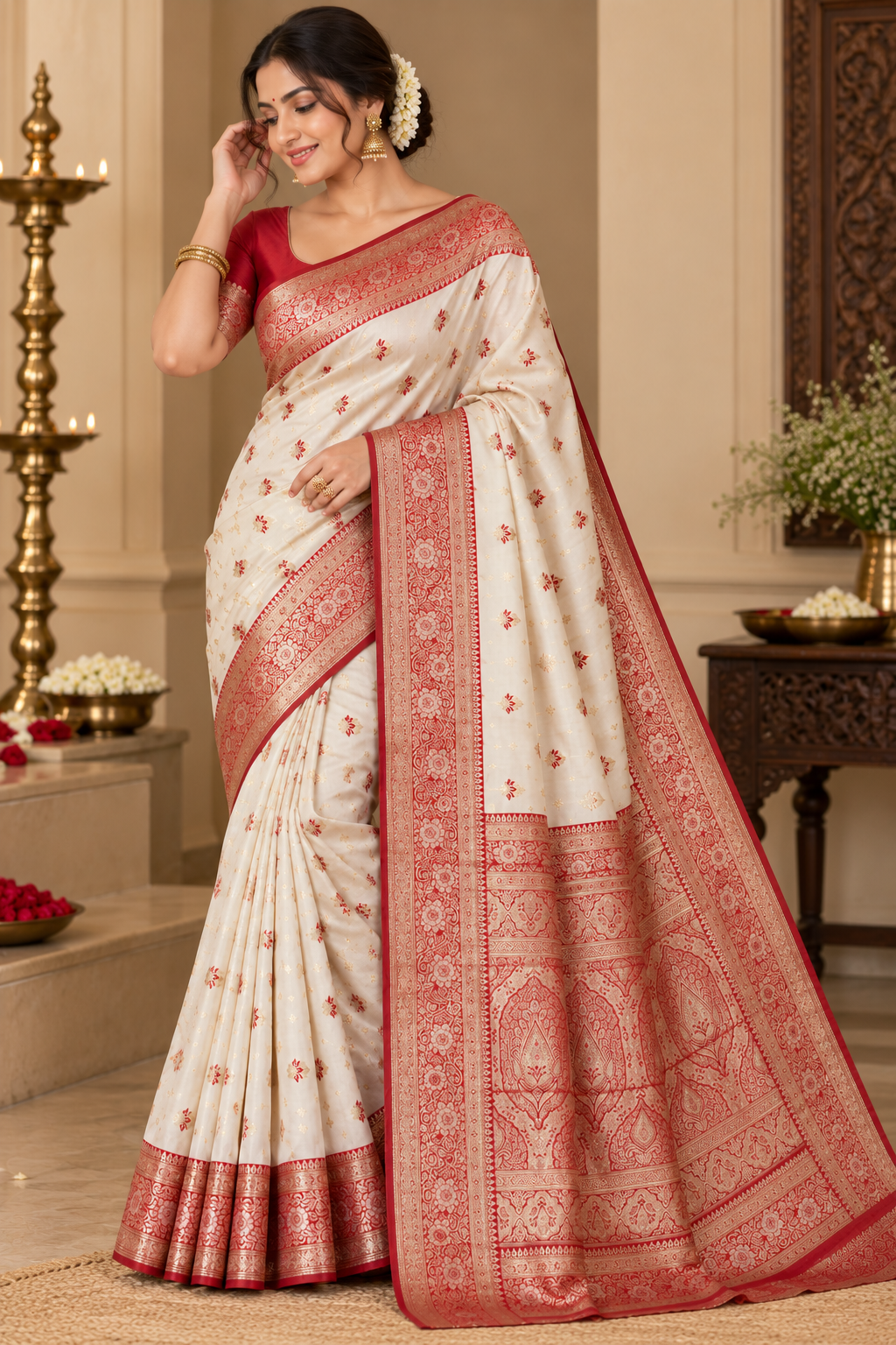 Tanchui Kanjivaram Silk Saree with Blouse Piece | Traditional South Indian Saree | Elegant Wedding & Festive Wear