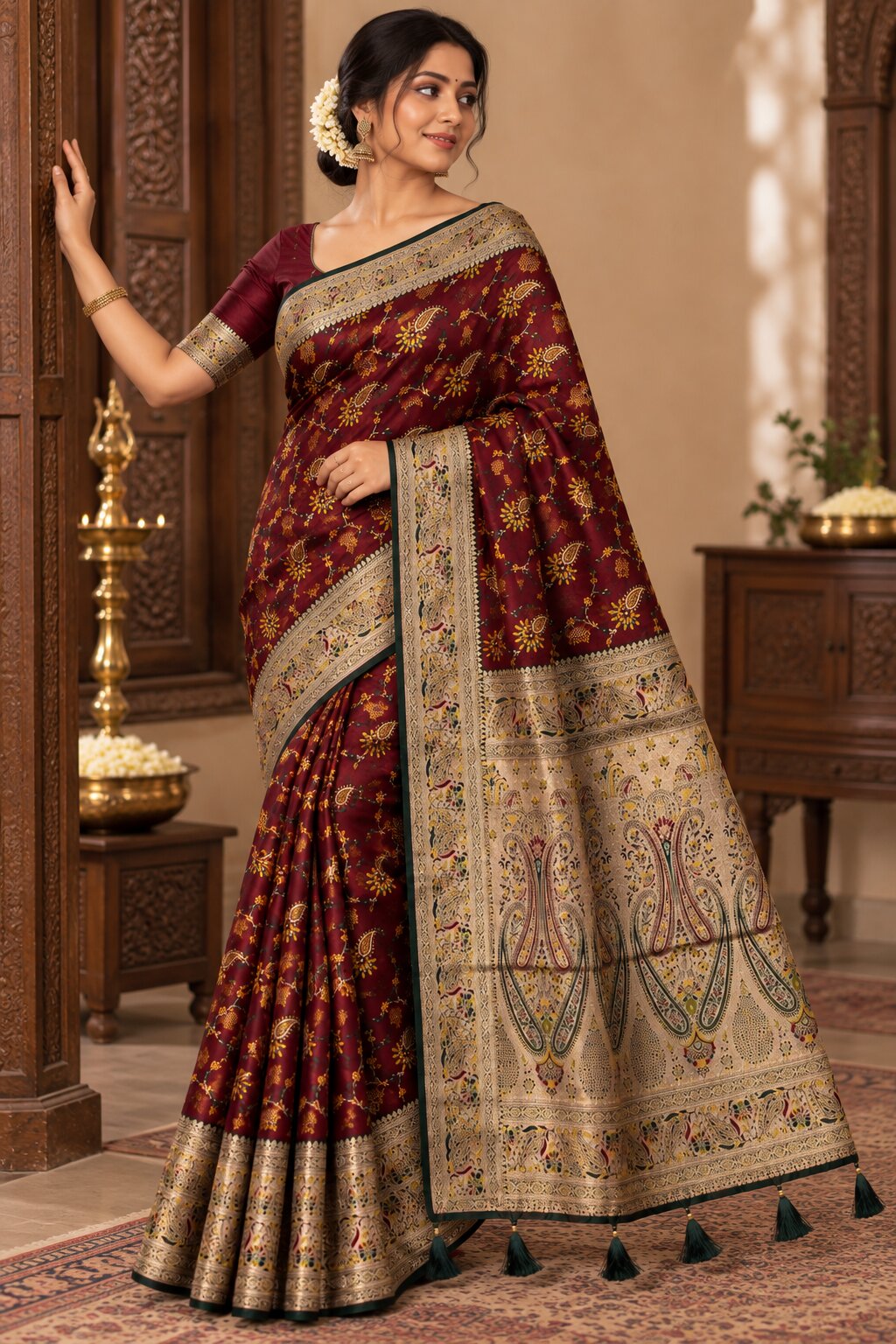 Pashmina Silk Saree with Blouse Piece | Elegant Traditional Indian Saree | Festive & Wedding Wea