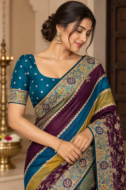 Pashmina Silk Saree with Blouse Piece | Elegant Traditional Indian Saree | Festive & Wedding Wea
