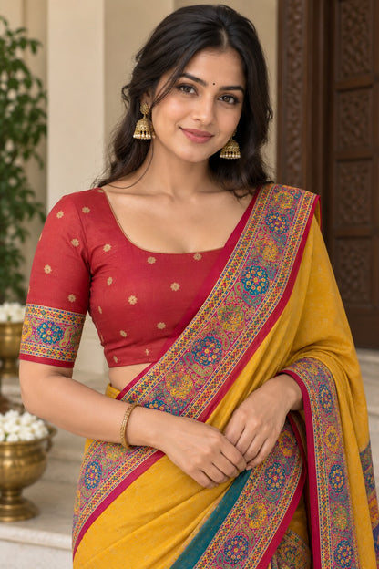 Pashmina Silk Saree with Blouse Piece | Elegant Traditional Indian Saree | Festive & Wedding Wea