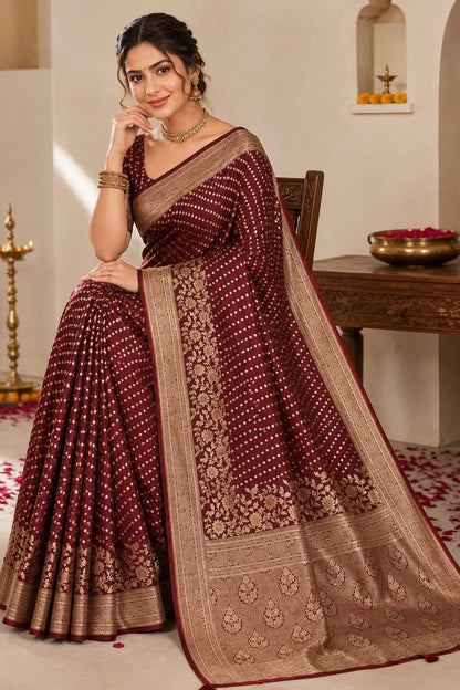 Satin Banarasi Silk Saree with Blouse Piece | Elegant Banarasi Saree | Festive & Wedding Wear