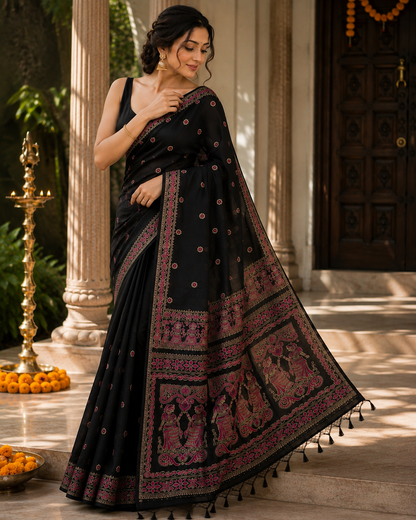 Swarnachari Silk Saree with Blouse Piece | Traditional Bengali Silk Saree | Elegant Festive & Wedding Wear
