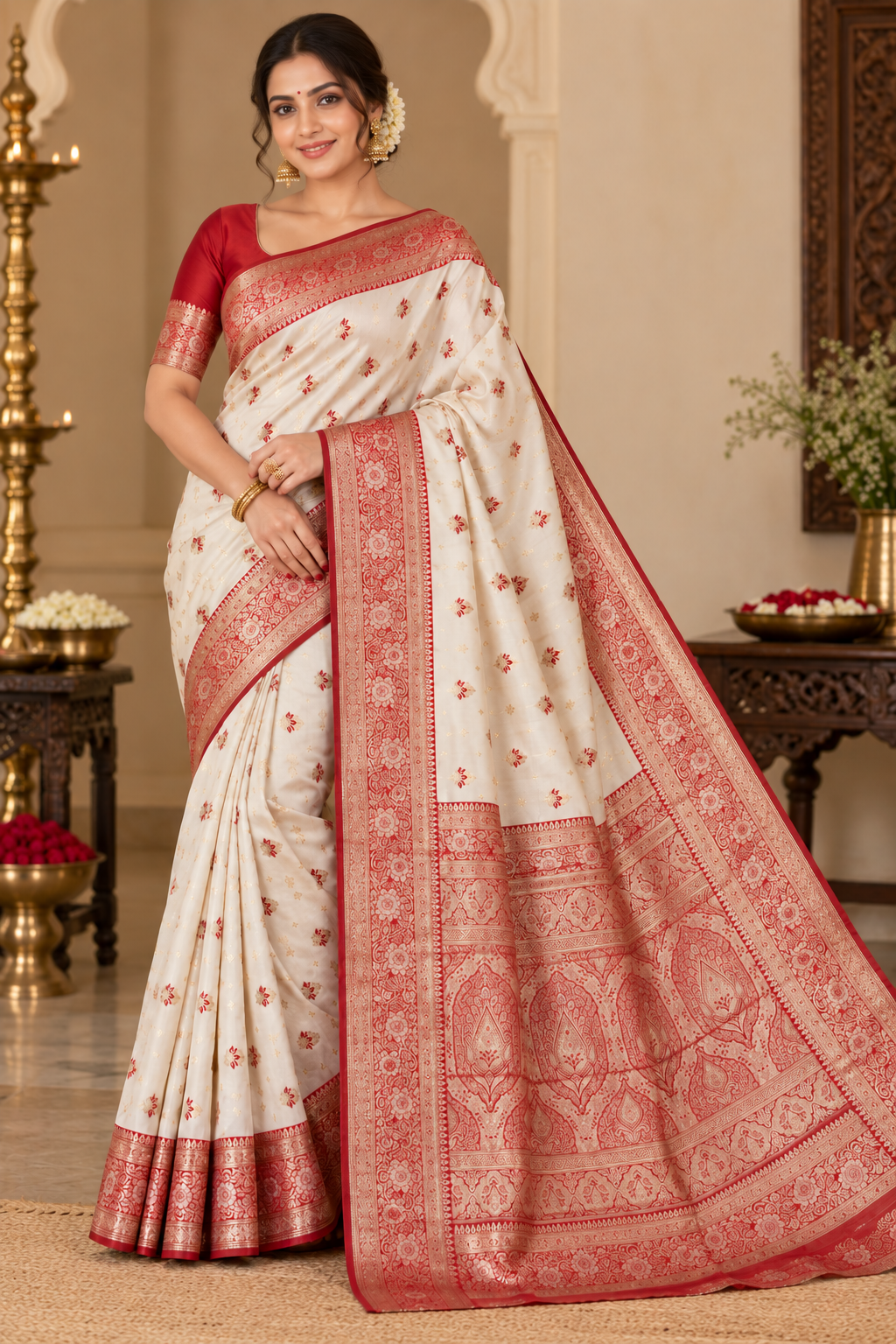 Tanchui Kanjivaram Silk Saree with Blouse Piece | Traditional South Indian Saree | Elegant Wedding & Festive Wear