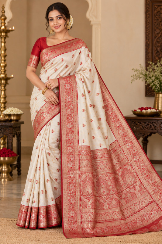 Tanchui Kanjivaram Silk Saree with Blouse Piece | Traditional South Indian Saree | Elegant Wedding & Festive Wear