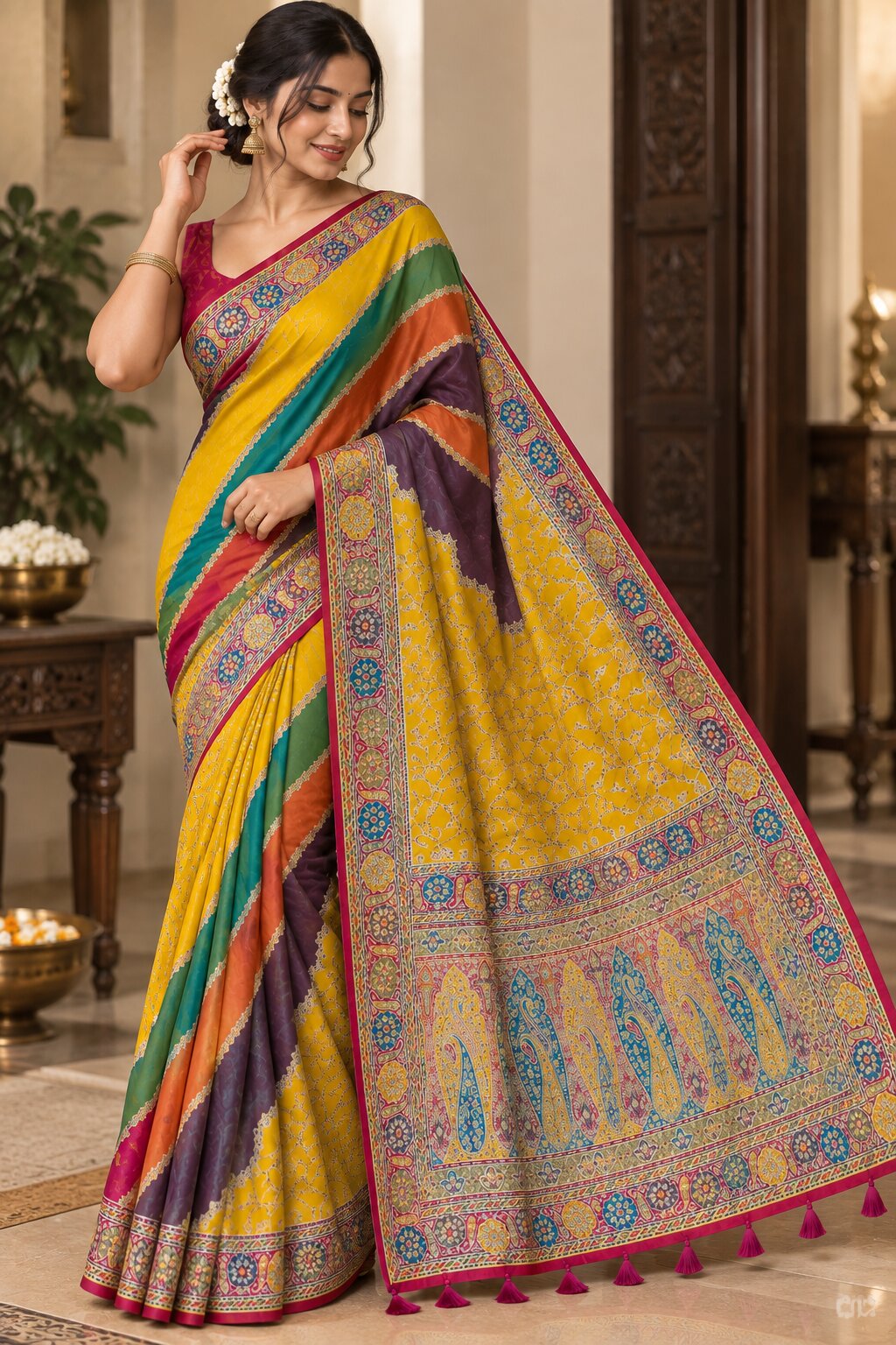Pashmina Silk Saree with Blouse Piece | Elegant Traditional Indian Saree | Festive & Wedding Wea