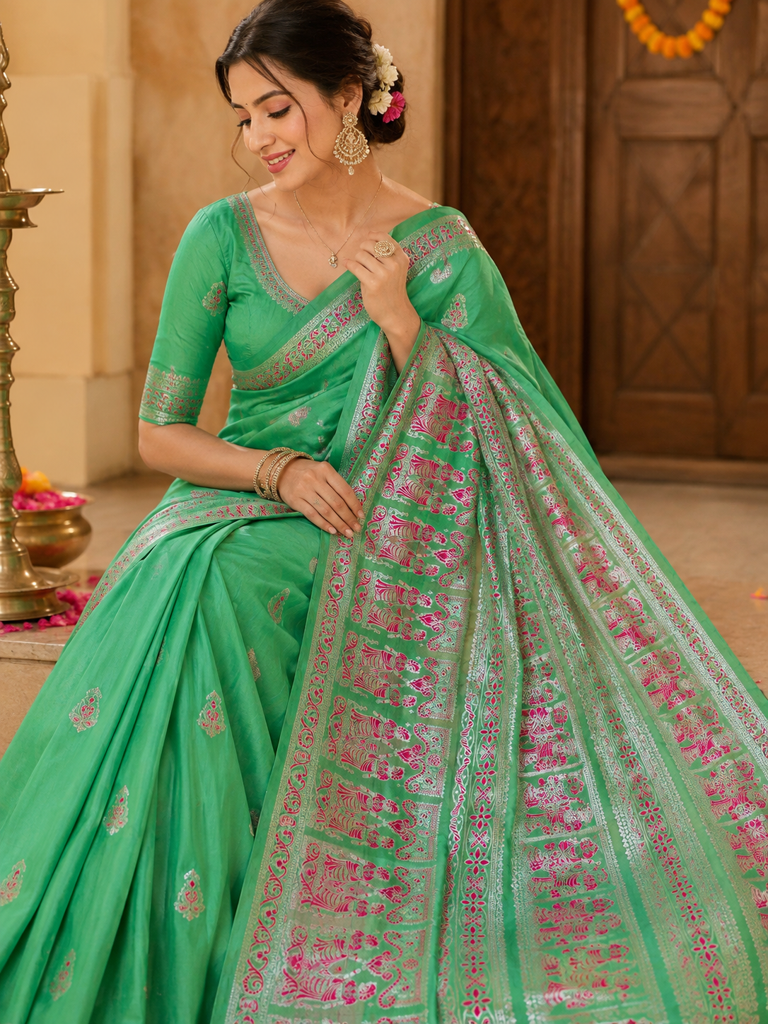 Swarnachari Silk Saree with Blouse Piece | Traditional Bengali Silk Saree | Elegant Festive & Wedding Wear