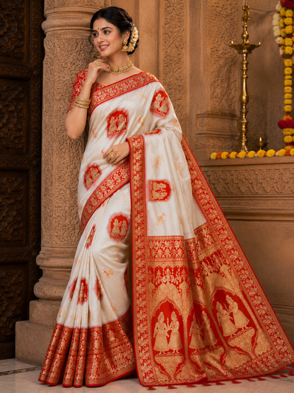 Radha Baluchari Saree with Blouse Piece | Traditional Bengali Silk Saree | Elegant Ethnic Wear