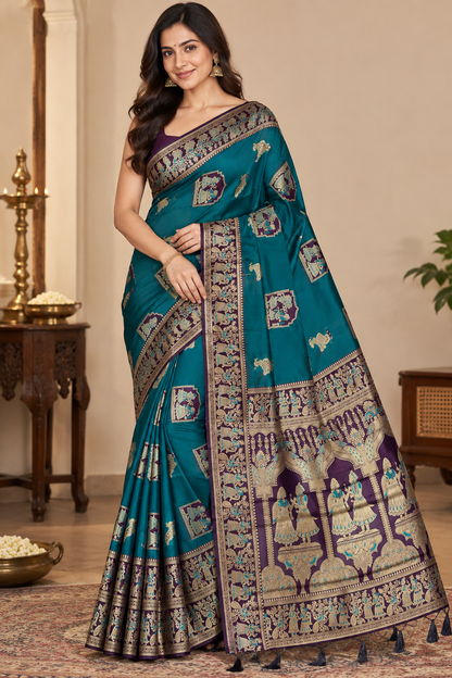 Radha Baluchari Saree with Blouse Piece | Traditional Bengali Silk Saree | Elegant Ethnic Wear