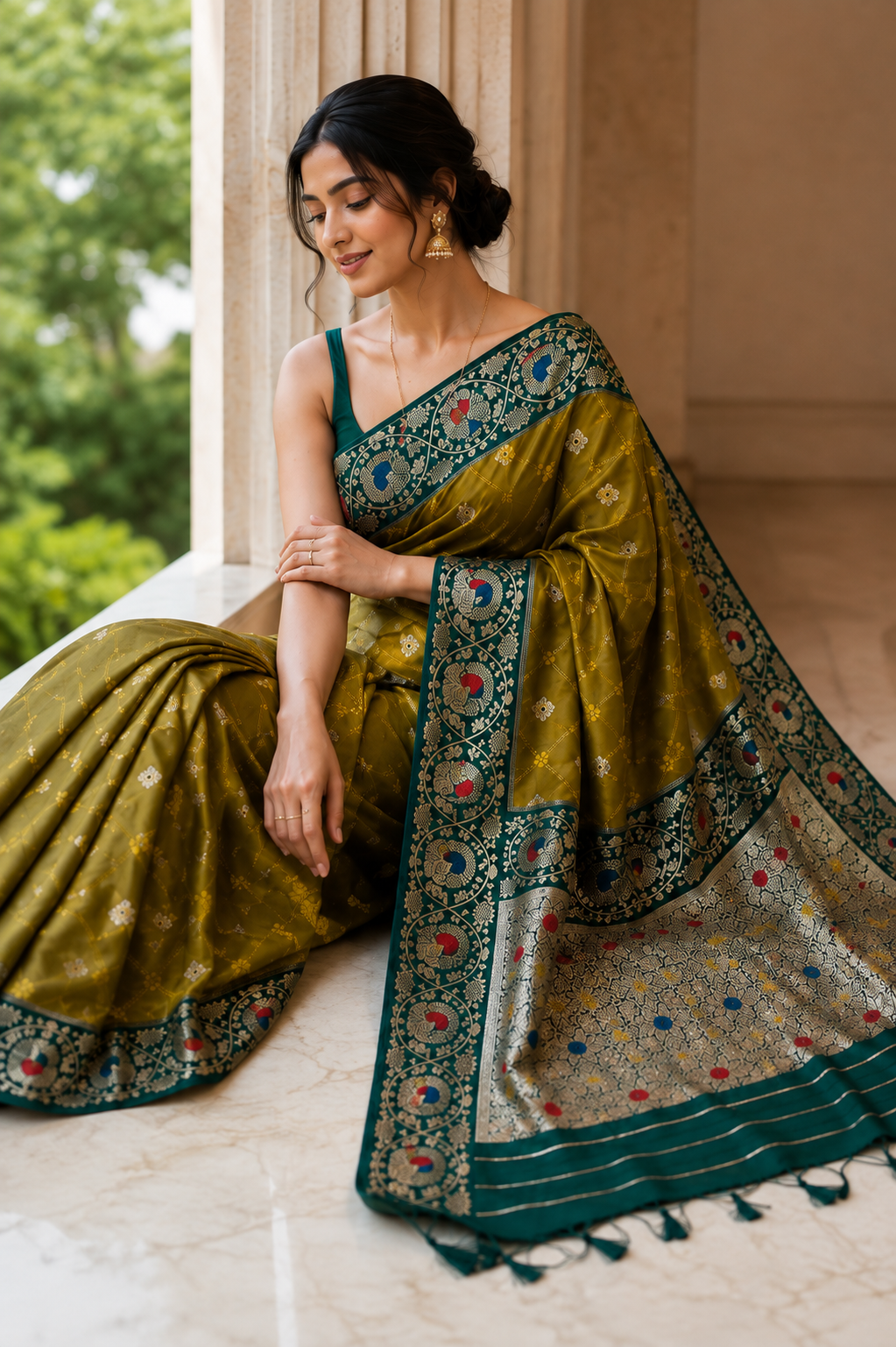 Tanchui Kanjivaram Silk Saree with Blouse Piece | Traditional South Indian Saree | Elegant Wedding & Festive Wear