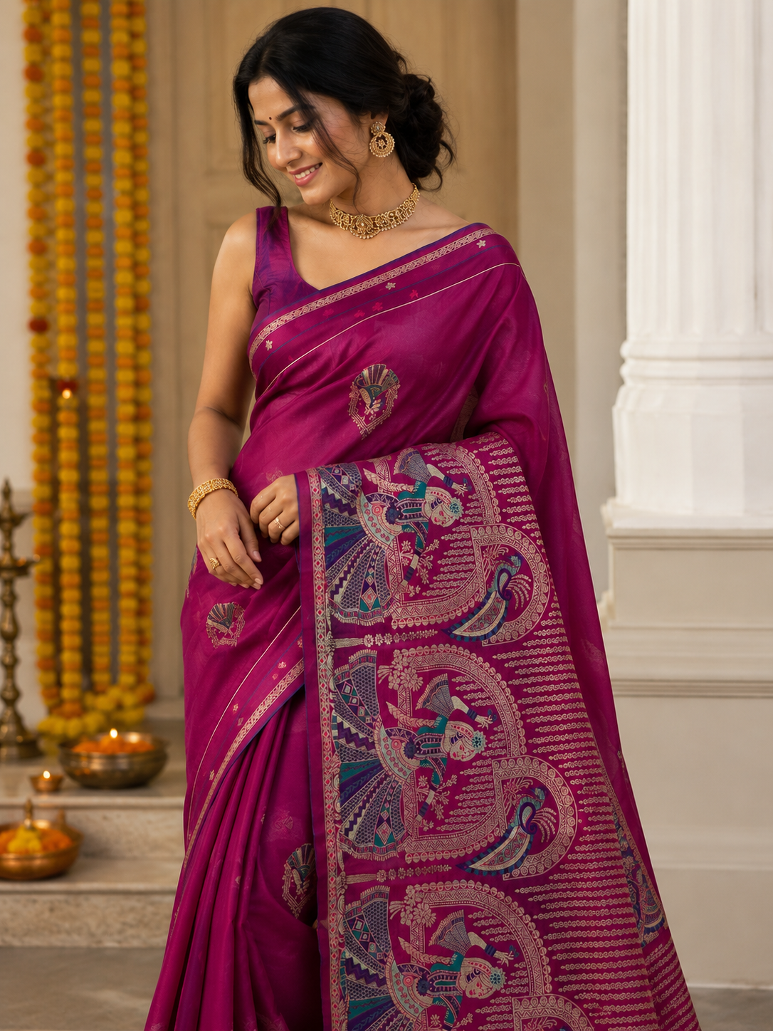 Nortuki Baluchari Saree with Blouse Piece | Traditional Bengali Silk Saree | Elegant Ethnic Wear
