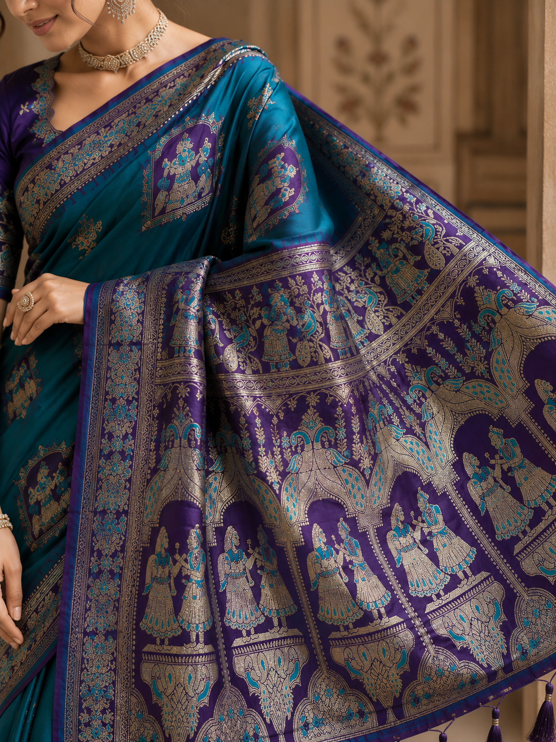 Radha Baluchari Saree with Blouse Piece | Traditional Bengali Silk Saree | Elegant Ethnic Wear