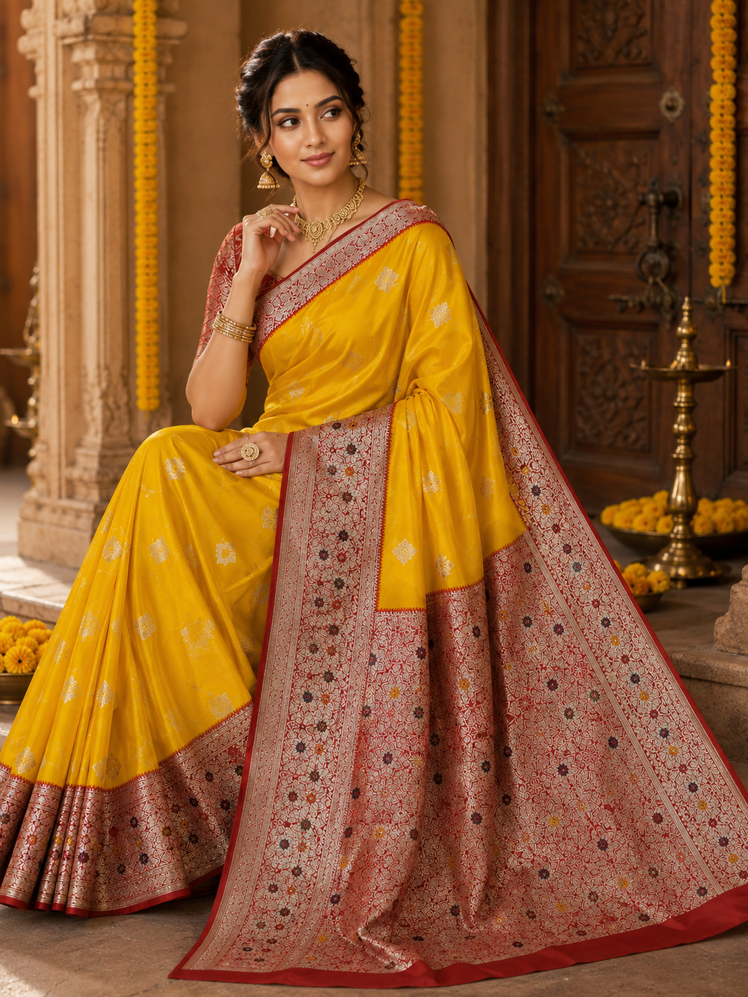 Tanchui Kanjivaram Silk Saree with Blouse Piece | Traditional South Indian Saree | Elegant Wedding & Festive Wear
