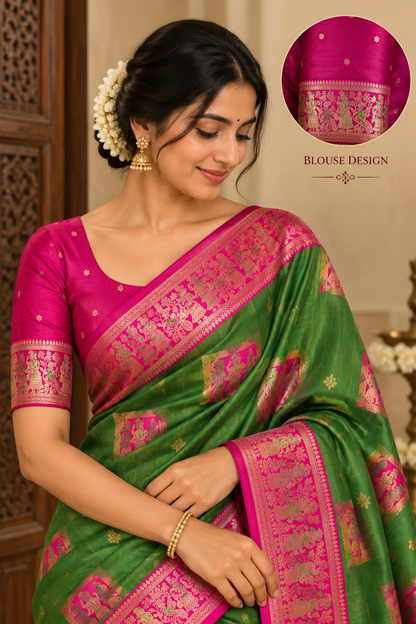 Radha Baluchari Saree with Blouse Piece | Traditional Bengali Silk Saree | Elegant Ethnic Wear