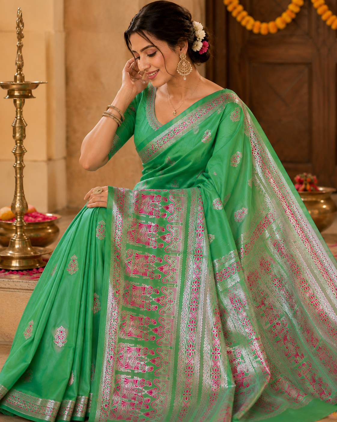 Swarnachari Silk Saree with Blouse Piece | Traditional Bengali Silk Saree | Elegant Festive & Wedding Wear