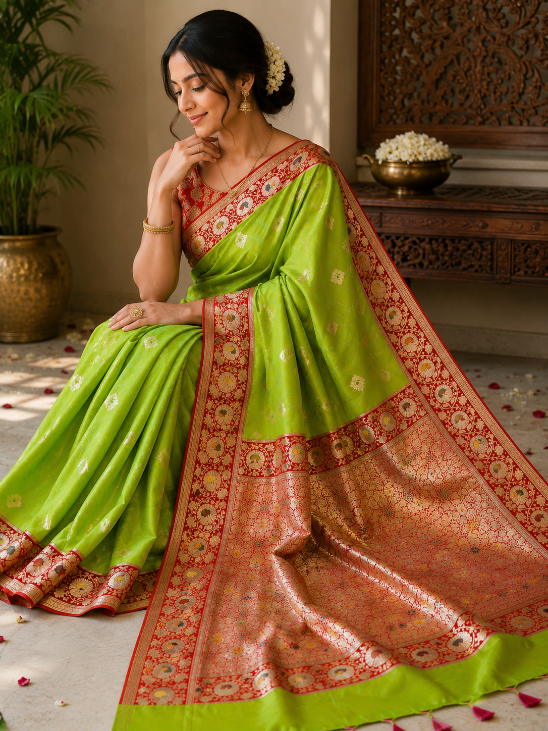 Tanchui Kanjivaram Silk Saree with Blouse Piece | Traditional South Indian Saree | Elegant Wedding & Festive Wear