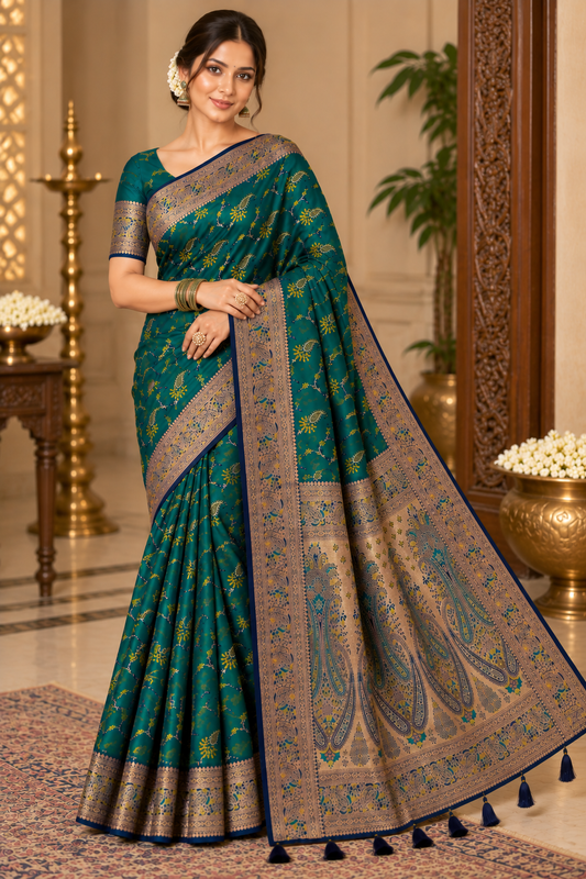 Pashmina Silk Saree with Blouse Piece | Elegant Traditional Indian Saree | Festive & Wedding Wea