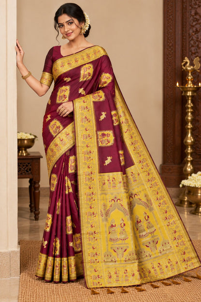 Radha Baluchari Saree with Blouse Piece | Traditional Bengali Silk Saree | Elegant Ethnic Wear