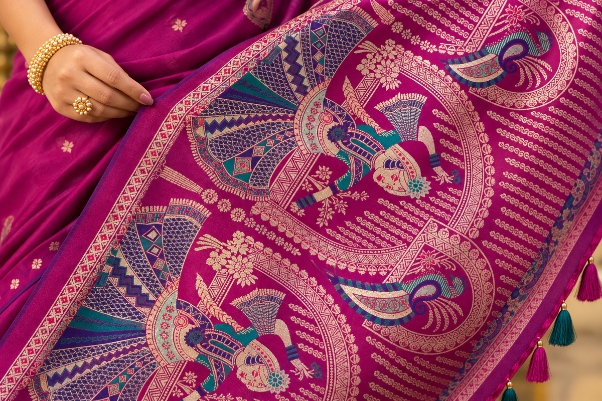 Nortuki Baluchari Saree with Blouse Piece | Traditional Bengali Silk Saree | Elegant Ethnic Wear